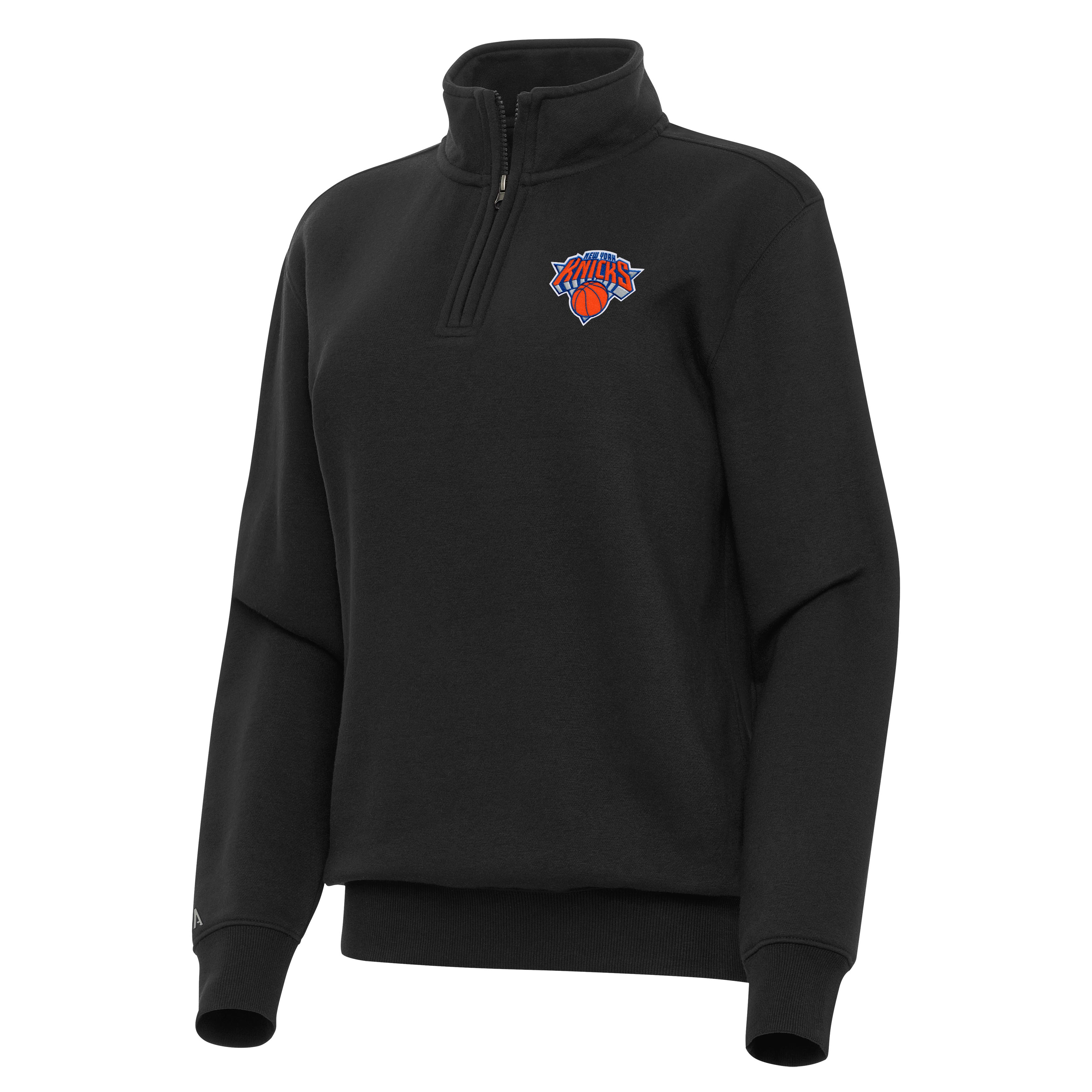Women's Antigua Black New York Knicks Victory Quarter-Zip Sweatshirt